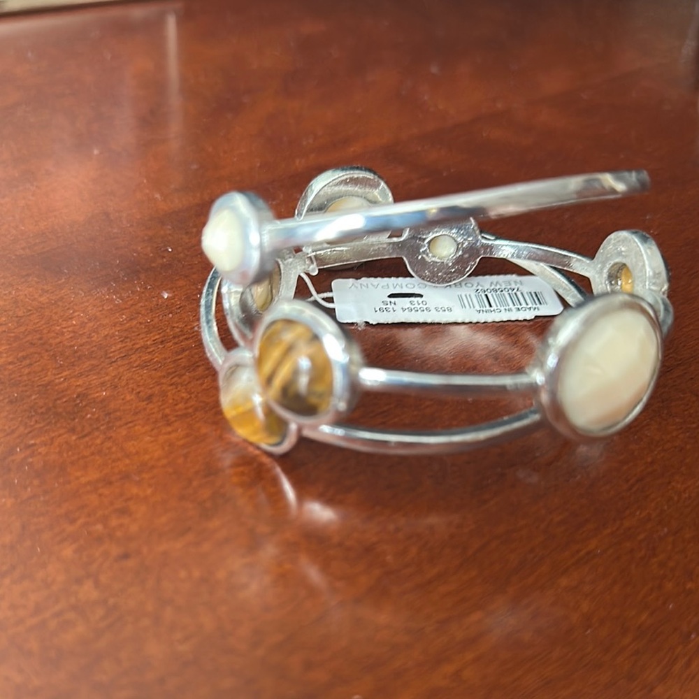 New York & Company Silver and Cream Bracelet
